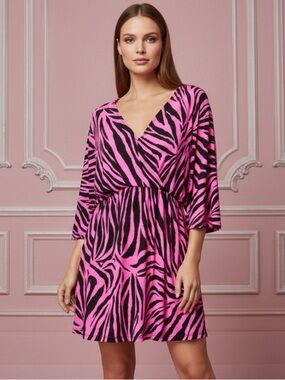 Dear Scarlett Vibrant Zebra Print V-Neck Dress Lightweight & Soft